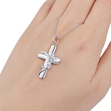 DAOCHONG 925 Sterling Silber Zirkonia Glauben Hoffnung Liebe Kreuz Anhänger Halskette, Box Kette 18 Zoll - 3