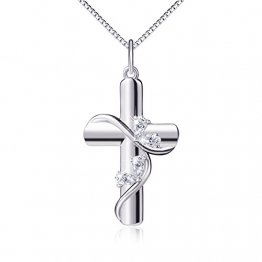 DAOCHONG 925 Sterling Silber Zirkonia Glauben Hoffnung Liebe Kreuz Anhänger Halskette, Box Kette 18 Zoll - 1