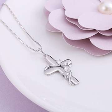 DAOCHONG 925 Sterling Silber Zirkonia Glauben Hoffnung Liebe Kreuz Anhänger Halskette, Box Kette 18 Zoll - 4
