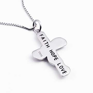 DAOCHONG 925 Sterling Silber Zirkonia Glauben Hoffnung Liebe Kreuz Anhänger Halskette, Box Kette 18 Zoll - 6
