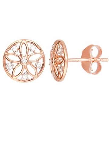 Diamant Ohrringe Ohrstecker Rotgold Rosegold 750 Gold (18 Karat) 0,05ct. Damenohrringe Rosette Rund Ø 10mm Ohrschmuck Damenstecker Goldohrringe Flora O-07881-G531-DIA03C/H/P1 - 2