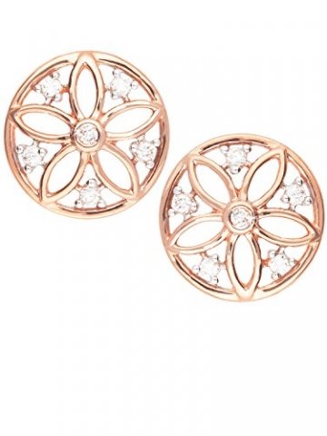 Diamant Ohrringe Ohrstecker Rotgold Rosegold 750 Gold (18 Karat) 0,05ct. Damenohrringe Rosette Rund Ø 10mm Ohrschmuck Damenstecker Goldohrringe Flora O-07881-G531-DIA03C/H/P1 - 1