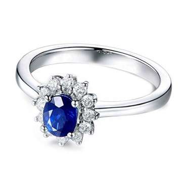 Dreamdge Ring Damen 18K Gold Blumenring, Blau Oval Saphir Diamant Ring 0.65ct Größe 50 (15.9) - 2