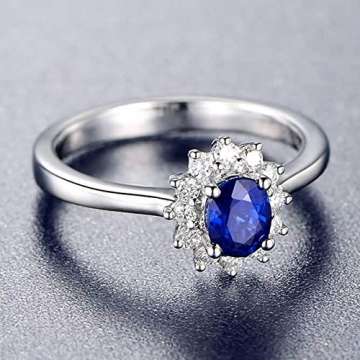 Dreamdge Ring Damen 18K Gold Blumenring, Blau Oval Saphir Diamant Ring 0.65ct Größe 50 (15.9) - 3