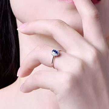 Dreamdge Ring Damen 18K Gold Blumenring, Blau Oval Saphir Diamant Ring 0.65ct Größe 50 (15.9) - 4