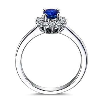 Dreamdge Ring Damen 18K Gold Blumenring, Blau Oval Saphir Diamant Ring 0.65ct Größe 50 (15.9) - 6