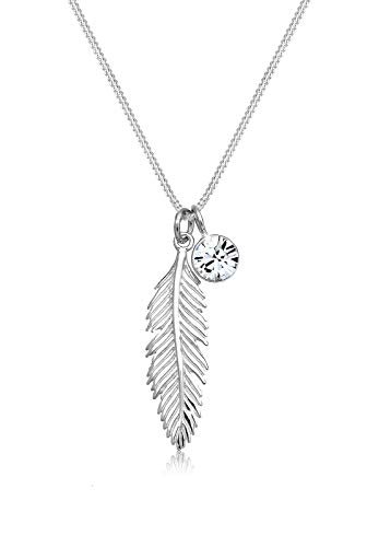 Elli Halskette Damen Feder Boho Anhänger mit Swarovski® Kristall in 925 Sterling Silber - 1