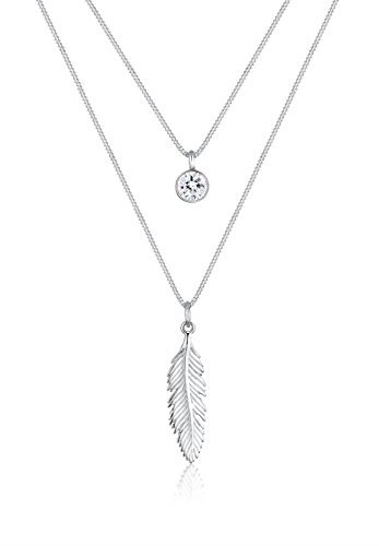 Elli Halskette Damen Feder Boho Swarovski Kristalle in 925 Sterling Silber - 1