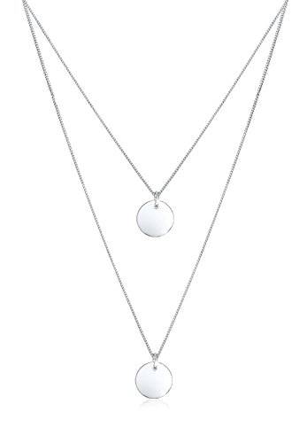 Elli Halskette Damen Plättchen Anhänger 2-lagig in 925 Sterling Silber - 1