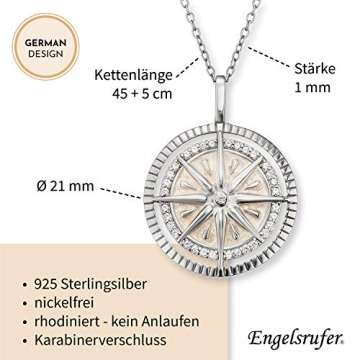 Engelsrufer - Damen Halskette aus 925 Sterling Silber mit Windrose Anhänger, Emaille und Zirkonia Steine, eleganter Frauen Silberschmuck rhodiniert, Schmuck Kette - 5