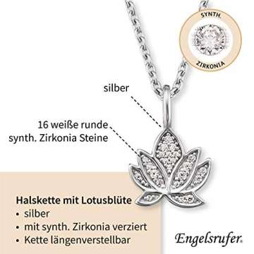 Engelsrufer - Damen Halskette aus 925 Sterlingsilber mit Lotusblüte Anhänger & Zirkonia Edelsteinen, Frauen Silberkette mit Lotus Blüten Kettenanhänger & Steinen - 5