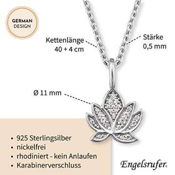 Engelsrufer - Damen Halskette aus 925 Sterlingsilber mit Lotusblüte Anhänger & Zirkonia Edelsteinen, Frauen Silberkette mit Lotus Blüten Kettenanhänger & Steinen - 6