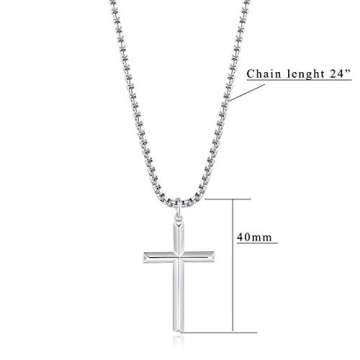 FANCIME 925 Sterling Silber Weiß Vergoldet Kreuz Anhänger mit Edelstahl Kette für Herren Jungs Kinder - Kettenlänge: 61 cm - 2