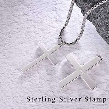 FANCIME 925 Sterling Silber Weiß Vergoldet Kreuz Anhänger mit Edelstahl Kette für Herren Jungs Kinder - Kettenlänge: 61 cm - 4