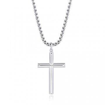 FANCIME 925 Sterling Silber Weiß Vergoldet Kreuz Anhänger mit Edelstahl Kette für Herren Jungs Kinder - Kettenlänge: 61 cm - 1