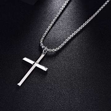 FANCIME 925 Sterling Silber Weiß Vergoldet Kreuz Anhänger mit Edelstahl Kette für Herren Jungs Kinder - Kettenlänge: 61 cm - 5