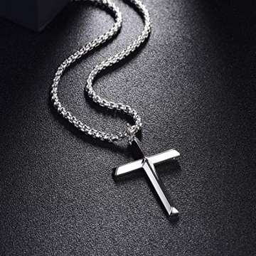 FANCIME 925 Sterling Silber Weiß Vergoldet Kreuz Anhänger mit Edelstahl Kette für Herren Jungs Kinder - Kettenlänge: 61 cm - 6