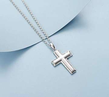 FANCIME Männer Kreuz Kette aus 925 Sterling Silber Weiß Vergoldet Hochglanz Poliert Kreuz Anhänger Halskette Schmuck für Herren Jungs Kinder - Kettenlänge: 51 cm - 3