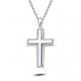 FANCIME Männer Kreuz Kette aus 925 Sterling Silber Weiß Vergoldet Hochglanz Poliert Kreuz Anhänger Halskette Schmuck für Herren Jungs Kinder - Kettenlänge: 51 cm - 1