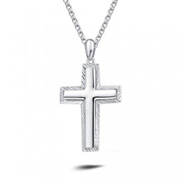 FANCIME Männer Kreuz Kette aus 925 Sterling Silber Weiß Vergoldet Hochglanz Poliert Kreuz Anhänger Halskette Schmuck für Herren Jungs Kinder - Kettenlänge: 51 cm - 1