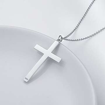 Flyow 925 Sterling Silber klassische Simpel Kreuz Kette Anhänger Schmuck Halskette für Herren, Silber Kette 61 cm Geschenk (Silber Kreuz) - 2