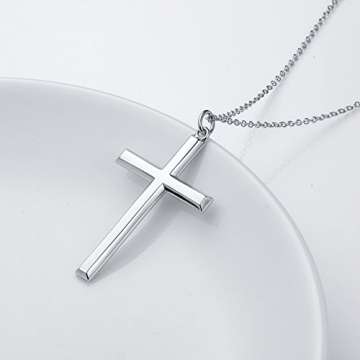 Flyow 925 Sterling Silber klassische Simpel Kreuz Kette Anhänger Schmuck Halskette für Herren, Silber Kette 61 cm Geschenk (Silber Kreuz) - 3