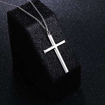 Flyow 925 Sterling Silber klassische Simpel Kreuz Kette Anhänger Schmuck Halskette für Herren, Silber Kette 61 cm Geschenk (Silber Kreuz) - 7