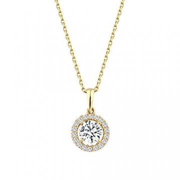 GIORO Leoni 585 Gold Halskette mit Swarovski-Steinen besetzt Damen-Collier Anhänger Schmuck mit Swarovski-Kistallen - 1