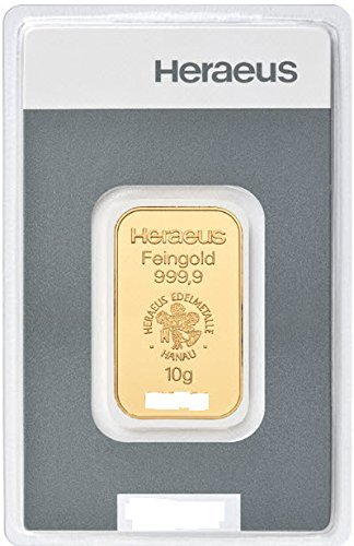 Goldbarren 10 g 10g Gramm Heraeus - Feingold 999.9 im Scheckkartenformat - LBMA zertifiziert - Anlagegold online kaufen - Edelmetalle als Anlage und Geschenk - 1