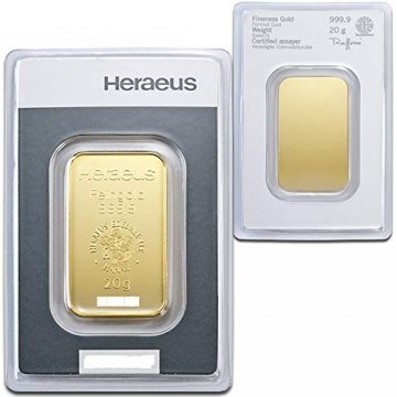 Goldbarren 20 g 20g Gramm Heraeus - Feingold 999.9 im Scheckkartenformat - LBMA Zertifiziert - Anlagegold online kaufen - Edelmetalle als Anlage und Geschenk - 1