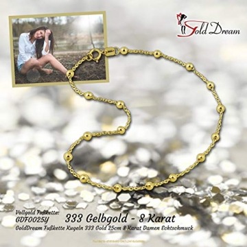 GoldDream Fußkette 25cm Damen 333er Gelbgold Schmuck Kugeln gold D3GDF0025Y Gold, Gelbgold Fußschmuck für die Frau - 6