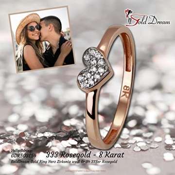 GoldDream Gold Ring 8 Karat Zirkonia weiß Herz Gr.60 333er Rosegold D3GDR503E60 Gold, Rosegold Ringschmuck für die Frau - 6