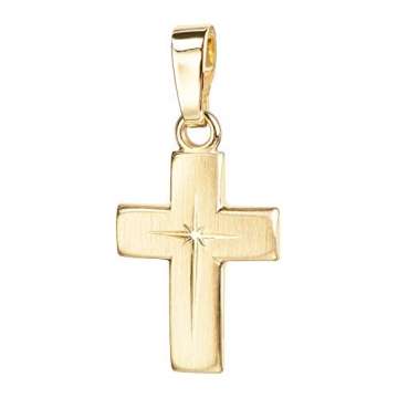 Goldkreuz Kreuz-Anhänger für Damen, Herren und Kinder mattiertes Kreuz mit strahlenförmiger Kreuz-Gravur als Kettenanhänger 585 Gold 14 Karat mit Panzer-Kette vergoldet + Schmuck-Etui - 3