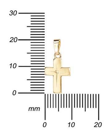 Goldkreuz Kreuz-Anhänger für Damen, Herren und Kinder mattiertes Kreuz mit strahlenförmiger Kreuz-Gravur als Kettenanhänger 585 Gold 14 Karat mit Panzer-Kette vergoldet + Schmuck-Etui - 7