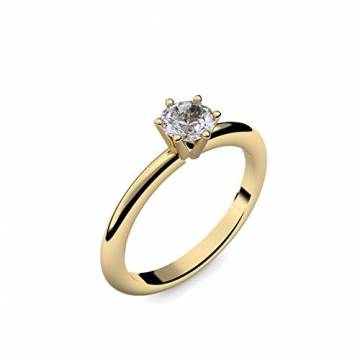 Goldring Bergkristall 585 + inkl. Luxusetui + Bergkristall Ring Gold Bergkristallring Gold (Gelbgold 585) - Precious Amoonic Schmuck Größe 60 (19.1) AM195 GG585BKFA60 - 1