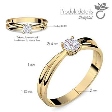 Goldring Verlobungsringe Gold 333 GRATIS LUXUSETUI Goldring 333er Gold Ring echt von AMOONIC mit Zirkonia Stein Goldring Gelbgold wie Verlobungsring Ring Diamantring Solitär FF386GG333ZIFA52 - 5