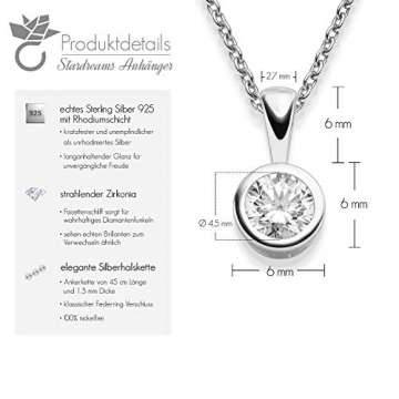 Halsketten für Frauen Silberkette Damen 925 Kette Silber mit Anhänger Schmuck Damen Brautschmuck Zirkonia Damenkette schlichte klassische wie brilliant dezent klein Geschenkset Silberschmuck - 5