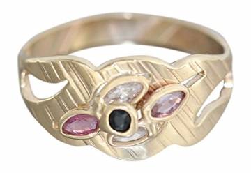 Hobra-Gold Breiter Ring Gold 585 mit Rubin Saphir Zirkonia Goldring Damenring multicolor - 1