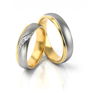 JC Trauringe Gold 750 Paarpreis Bicolor Gelbgold Weißgold I Eheringe breit 5 mm I Edle Partnerringe mit Gravur in edler Schatulle I 2 Hochzeitsringe Herrenring ohne & Damenring mit Steinen I PL283 - 1