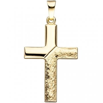 JOBO Anhänger Kreuz 585 Gold Gelbgold gehämmert Goldanhänger Goldkreuz Kreuzanhänger - 1