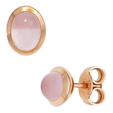 JOBO Damen-Ohrstecker aus 585 Rosegold mit Rosenquarz Oval - 1