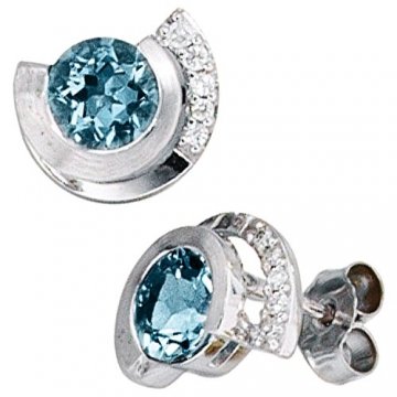 JOBO Damen-Ohrstecker aus 585 Weißgold mit Aquamarin und 10 Diamanten - 1