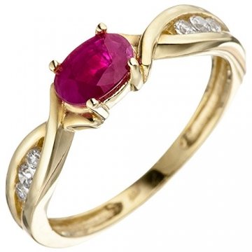 JOBO Damen Ring 333 Gold Gelbgold 1 Rubin rot 6 Zirkonia Goldring Rubinring Größe 52 - 1