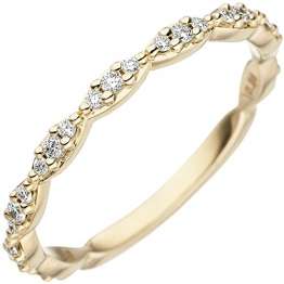 JOBO Damen Ring 585 Gold Gelbgold 27 Diamanten Brillanten Goldring Diamantring Größe 58 - 1