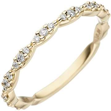 JOBO Damen Ring 585 Gold Gelbgold 27 Diamanten Brillanten Goldring Diamantring Größe 58 - 1