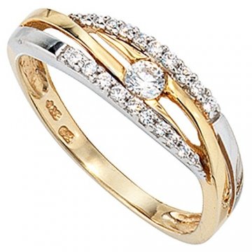 JOBO Damen-Ring aus 333 Gold Bicolor mit Zirkonia Größe 52 - 1