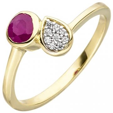 JOBO Damen-Ring aus 333 Gold mit Rubin und 9 Zirkonia Größe 56 - 1
