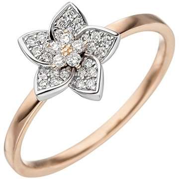 JOBO Damen-Ring Blume aus 585 Gold Bicolor mit 30 Diamanten Größe 60 - 1