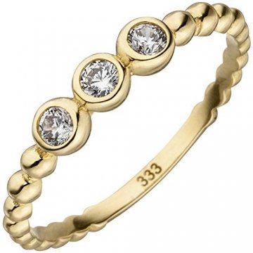 JOBO Damen-Ring Kugelring aus 333 Gold mit 3 Zirkonia Größe 60 - 1