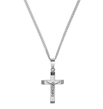 Kette mit Kreuz Anhänger Herren 925 Silber Weiß Panzerkette Kreuzanhänger Korpus 11160/55+32711 - 1